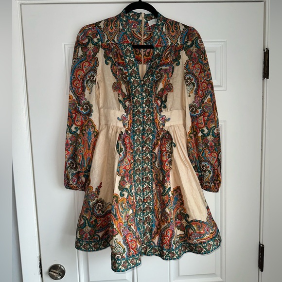 NWT ZIMMERMANN‎ size 0P 2P 2 petite Ottie Plunge paisley linen mini dress multi - Picture 3 of 9
